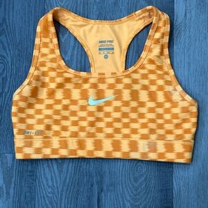 Nike Pro Dri - Fit women’s sports bra orange checker pattern size XS stretchy